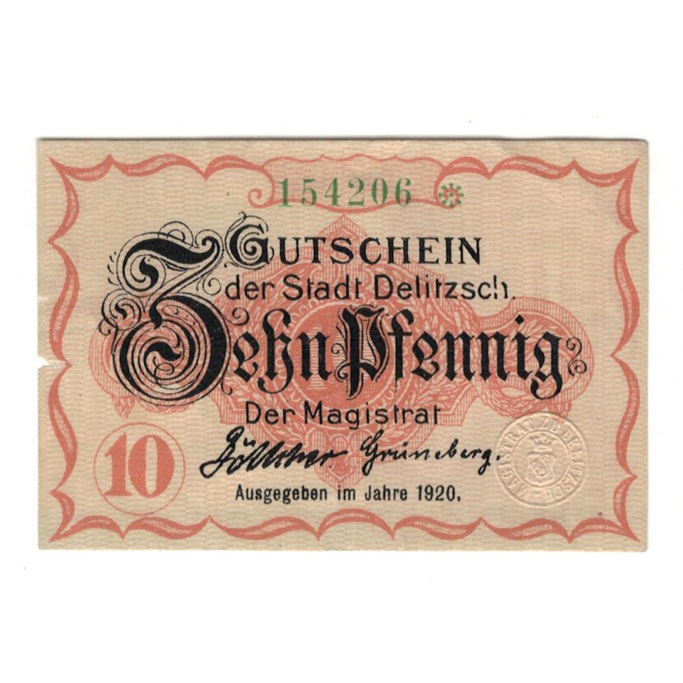 Banknot, Niemcy, Delitzsch Stadt, 10 Pfennig, tour, 1919, 1919-08-15