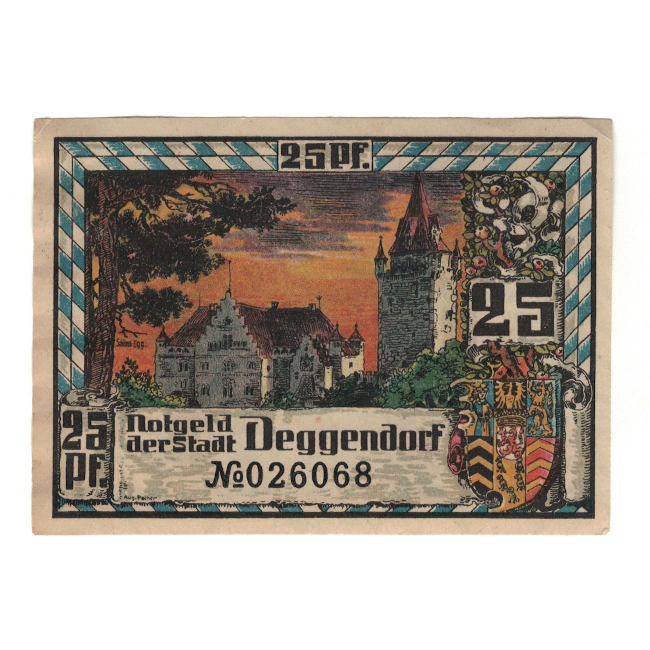 Banknot, Niemcy, Deggendorf Stadt, 25 Pfennig, paysage, 1920, AU(55-58)