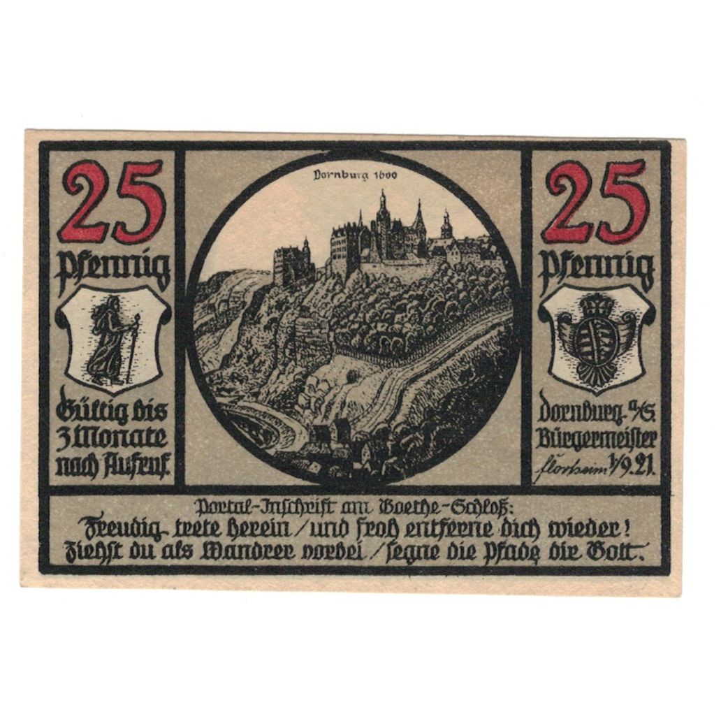 Geldschein, Deutschland, Dornburg Stadt, 25 Pfennig, paysage, 1921, 1921-09-01