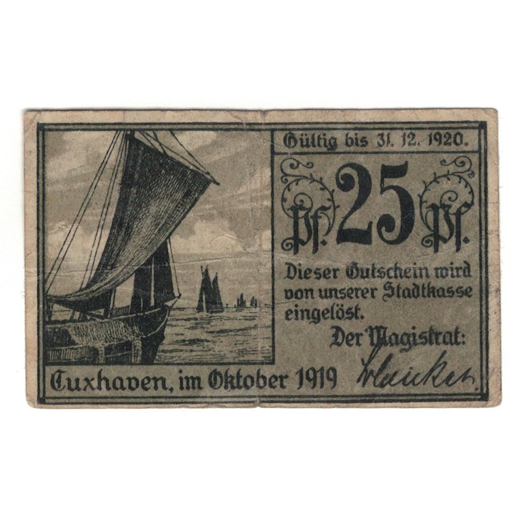 Banknot, Niemcy, Cuxhaven, 25 Pfennig, bateau, 1919, UNC(60-62), Mehl:C 37.1a