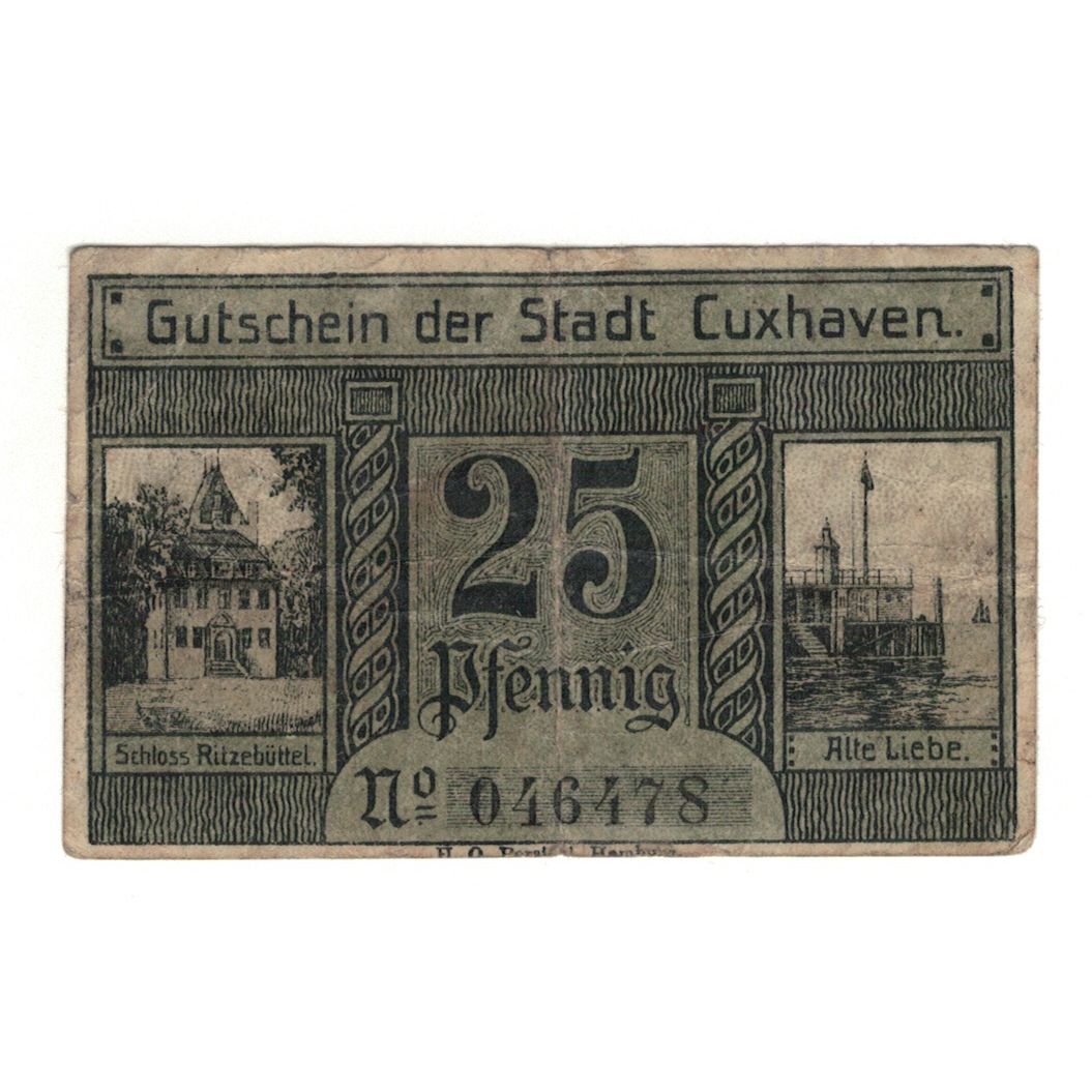 Banknot, Niemcy, Cuxhaven, 25 Pfennig, bateau, 1919, UNC(60-62), Mehl:C 37.1a