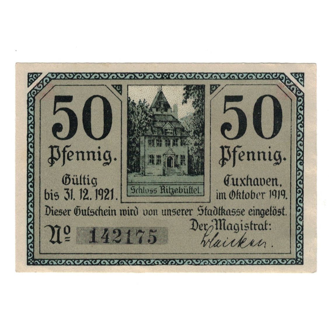 Banconote, Germania, Cuxhaven, 50 Pfennig, bateau, 1919, SPL, Mehl:C 37.1a