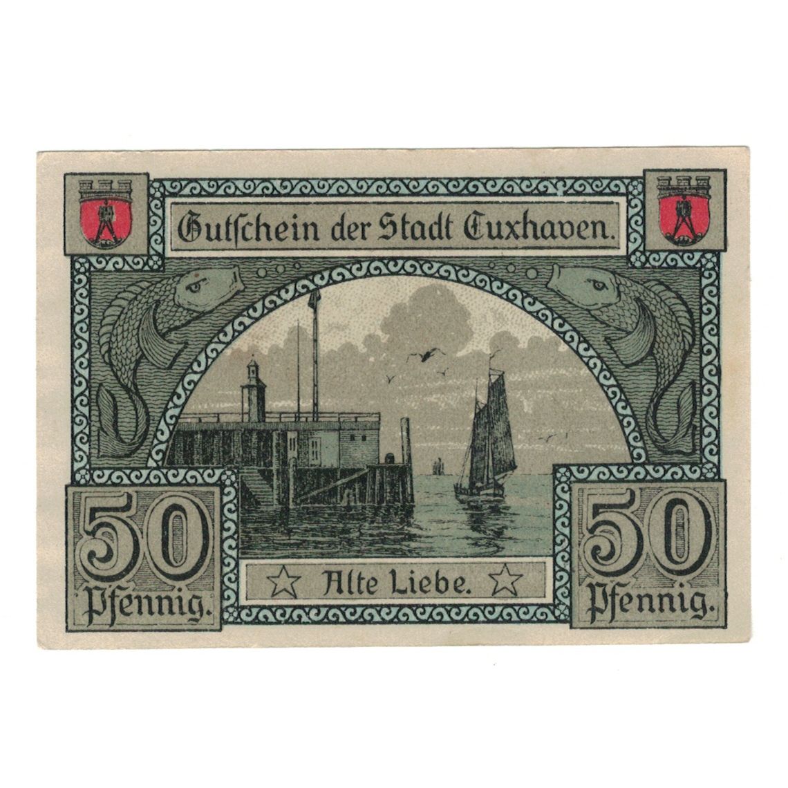 Banconote, Germania, Cuxhaven, 50 Pfennig, bateau, 1919, SPL, Mehl:C 37.1a