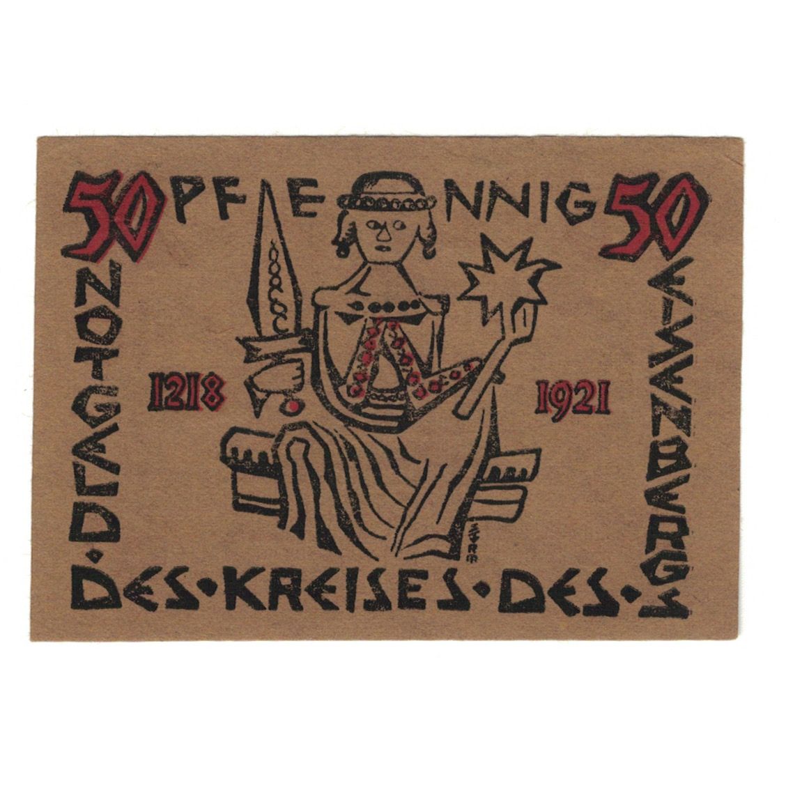 Banknot, Niemcy, Eisenberg Kreis Sitz in Corbach, 50 Pfennig, personnage, 1921