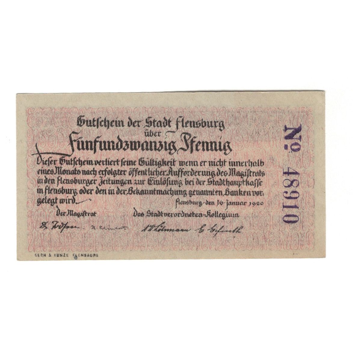 Banconote, Germania, Flensburg, 25 Pfennig, personnage, 1920, 1920-01-16, SPL