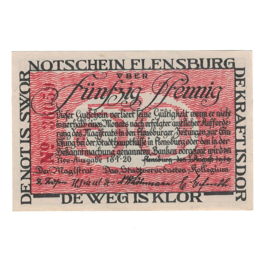 Geldschein, Deutschland, Flensburg, 50 Pfennig, personnage, 1920, VZ+
