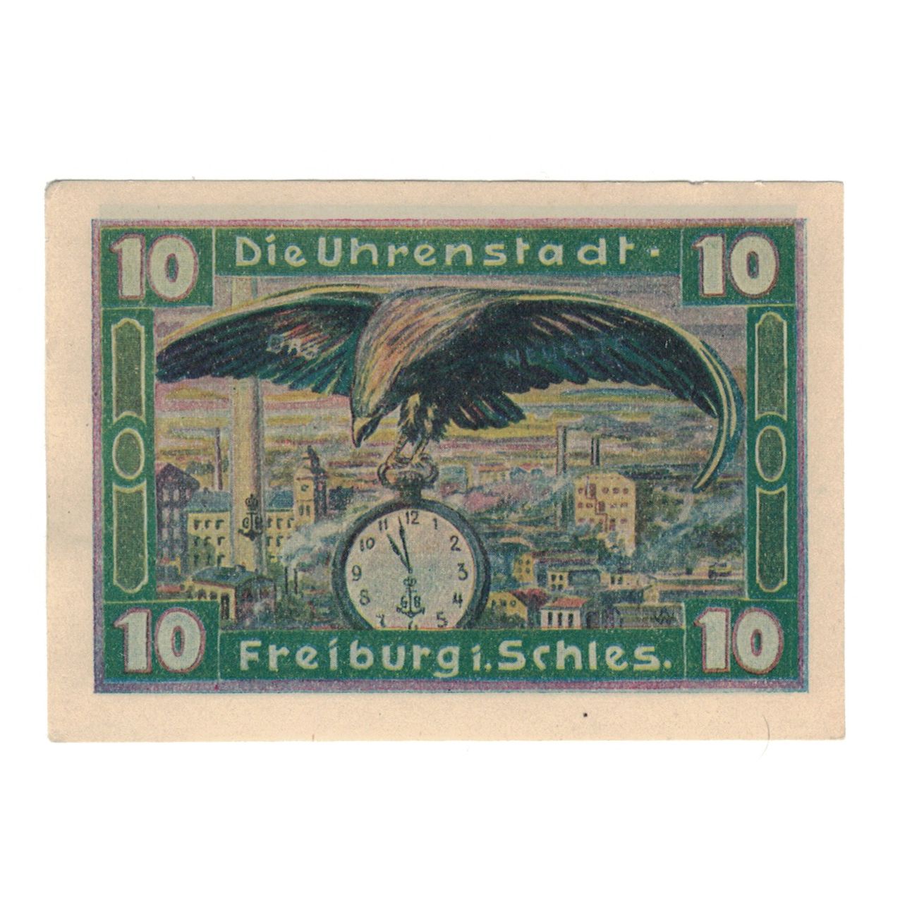 Banconote, Germania, Schlesien, 10 Pfennig, corbeau, 1921, SPL, Mehl:383.1
