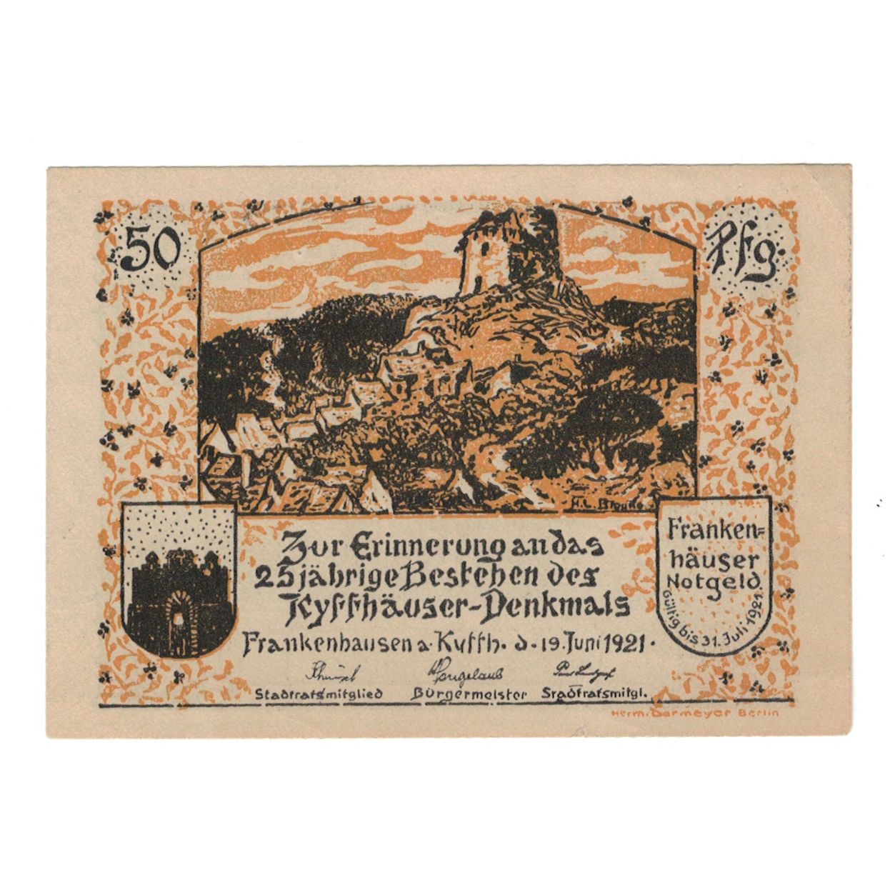 Billete, Alemania, Frankenhausen, 50 Pfennig, personnage, 1921, 1921-07-31