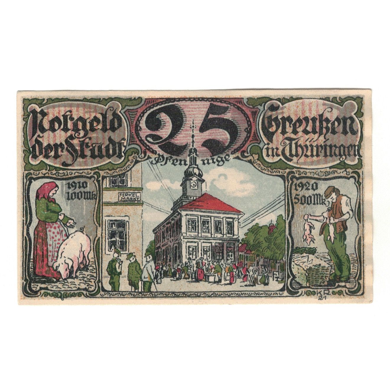 Banknot, Niemcy, Greussen Stadt, 25 Pfennig, Eglise, 1921, UNC(60-62)