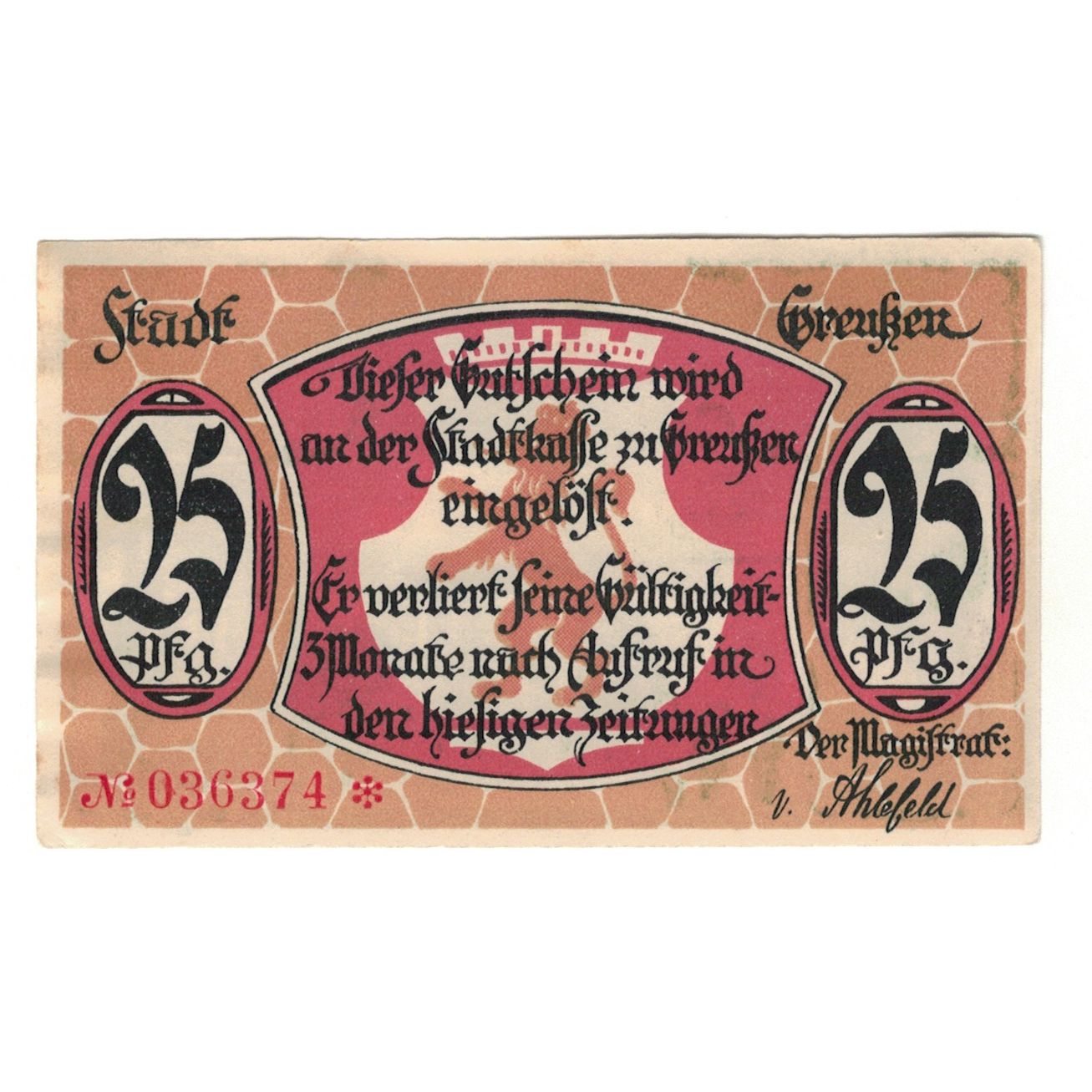 Banknot, Niemcy, Greussen Stadt, 25 Pfennig, Eglise, 1921, UNC(60-62)