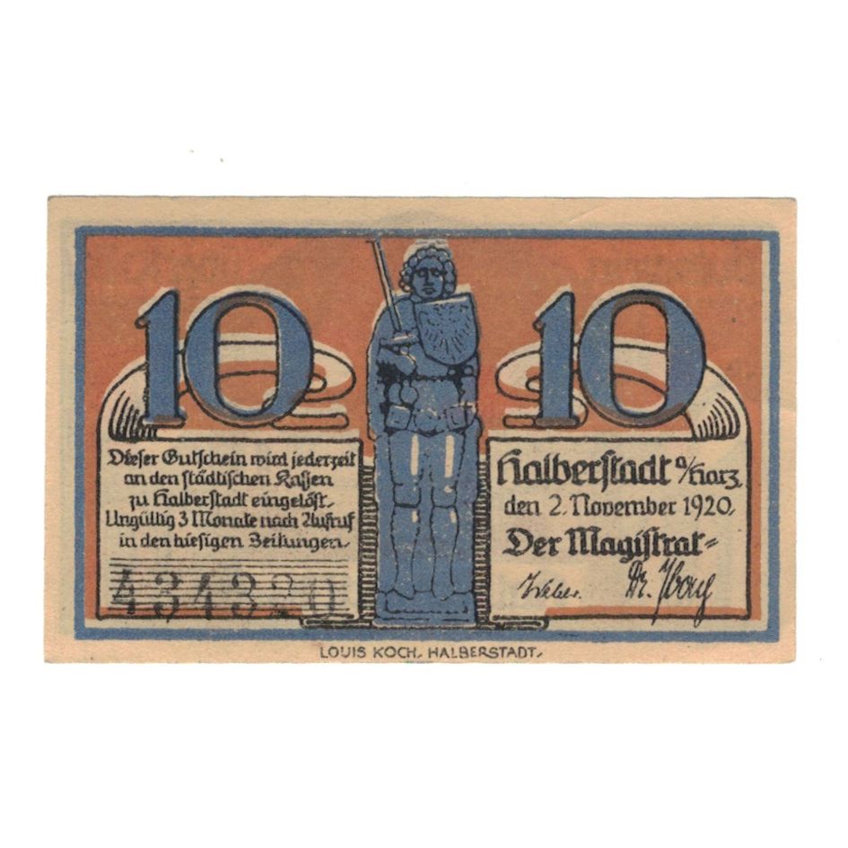 Geldschein, Deutschland, Halberstadt, 10 Pfennig, Maison, 1921, 1921-11-02, VZ+
