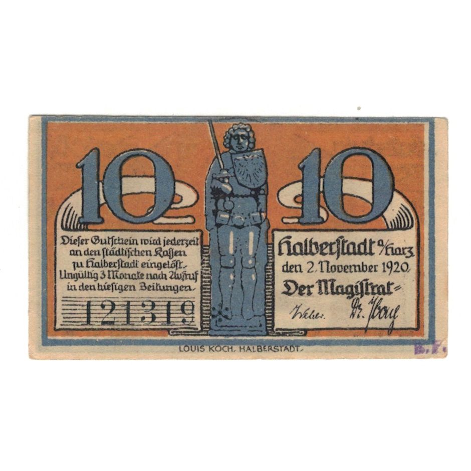 Banknot, Niemcy, Halberstadt, 10 Pfennig, maison 1, 1921, 1921-11-02