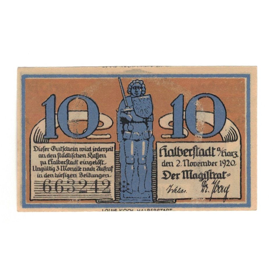 Geldschein, Deutschland, Halberstadt, 10 Pfennig, maison 3, 1921, 1921-11-02
