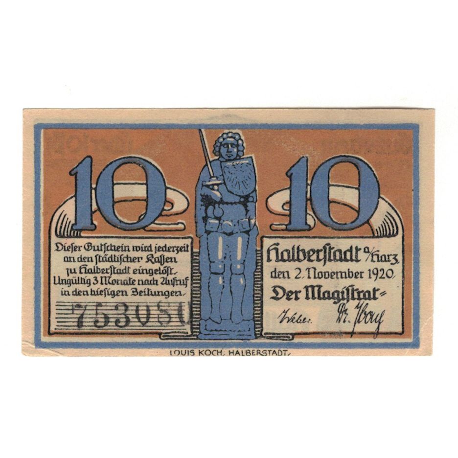 Geldschein, Deutschland, Halberstadt, 10 Pfennig, Maison 4, 1921, 1921-11-02