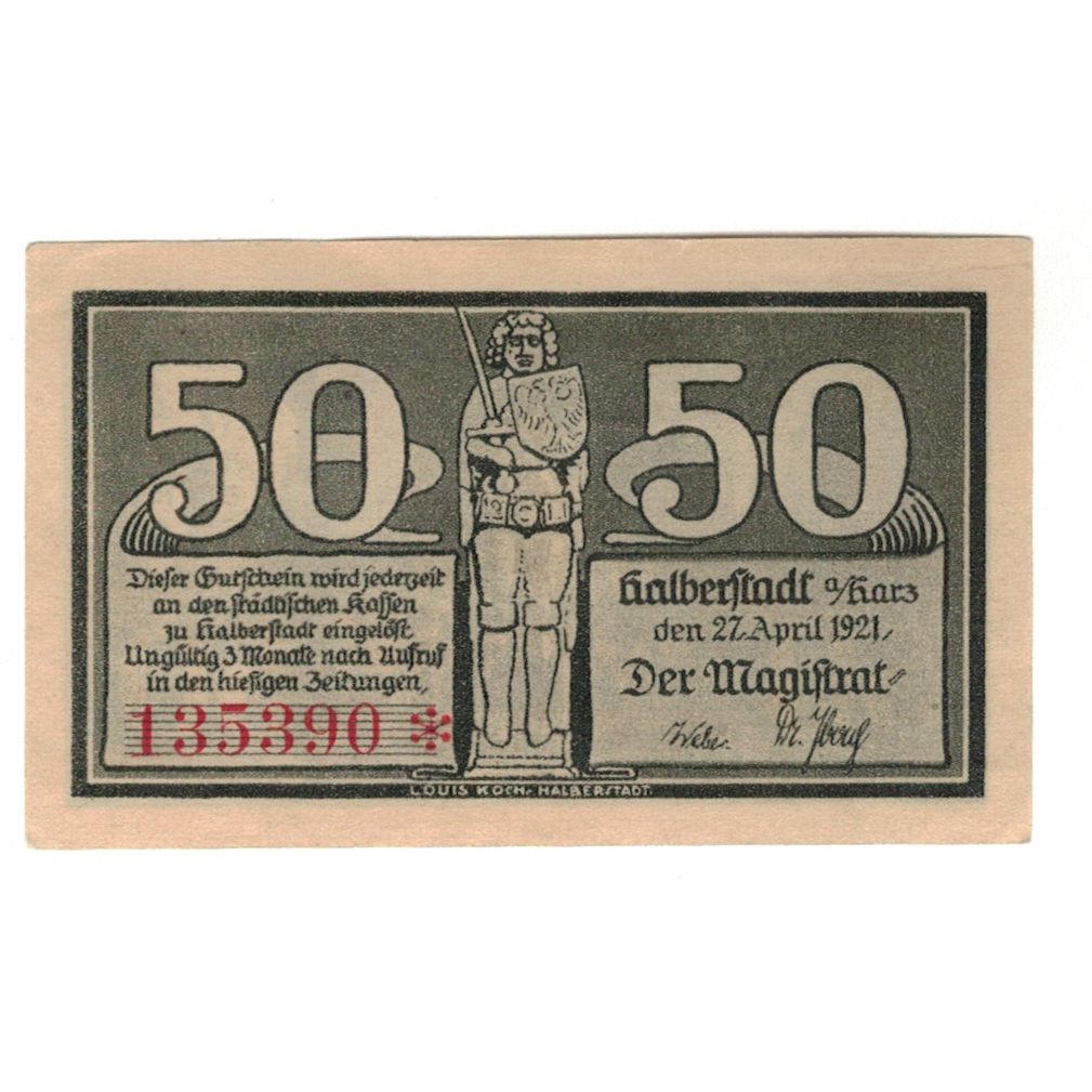 Geldschein, Deutschland, Halberstadt, 50 Pfennig, personnage, 1921, 1921-04-27