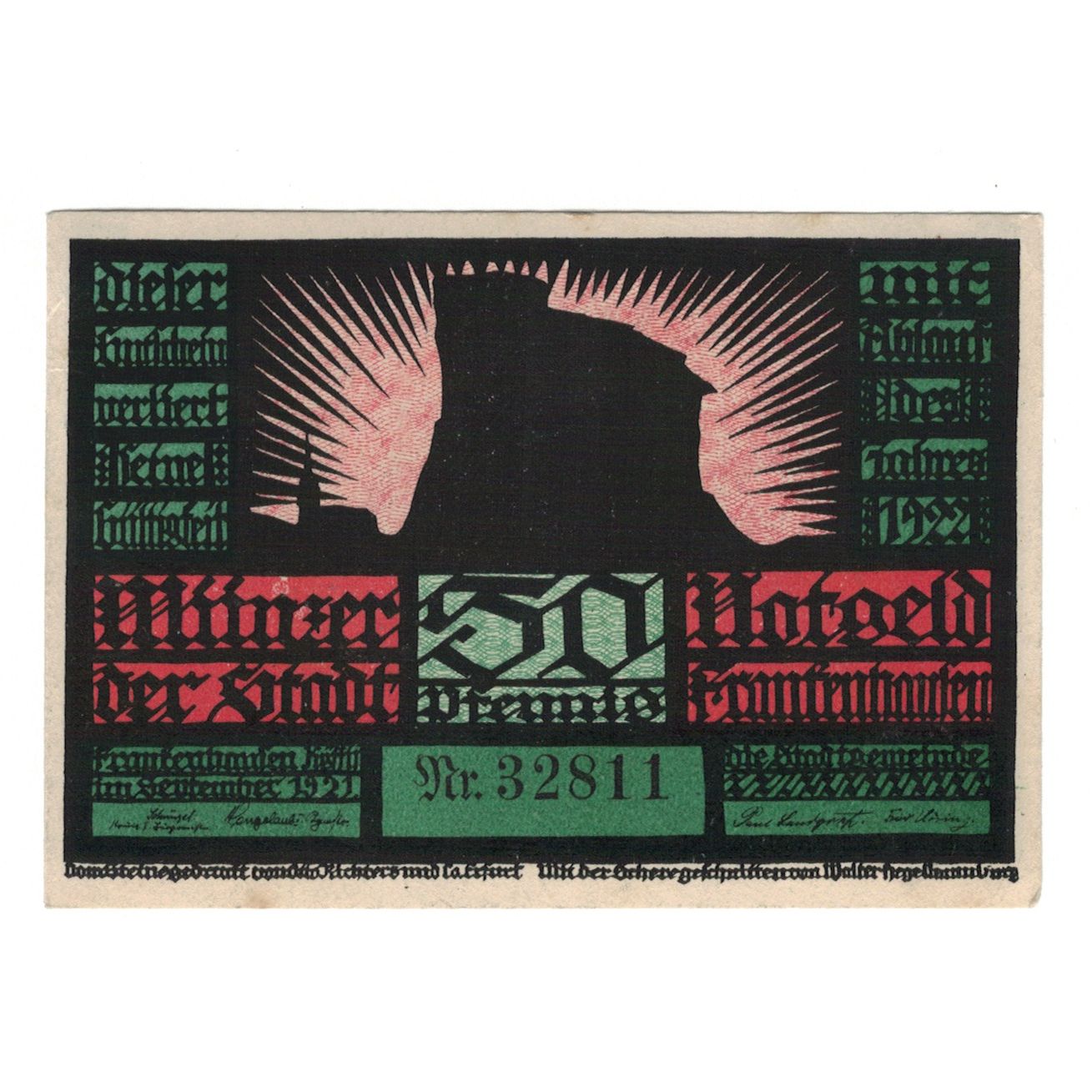 Banknot, Niemcy, Frankenhausen am Kyffhauser Stadtische, 50 Pfennig, personnage