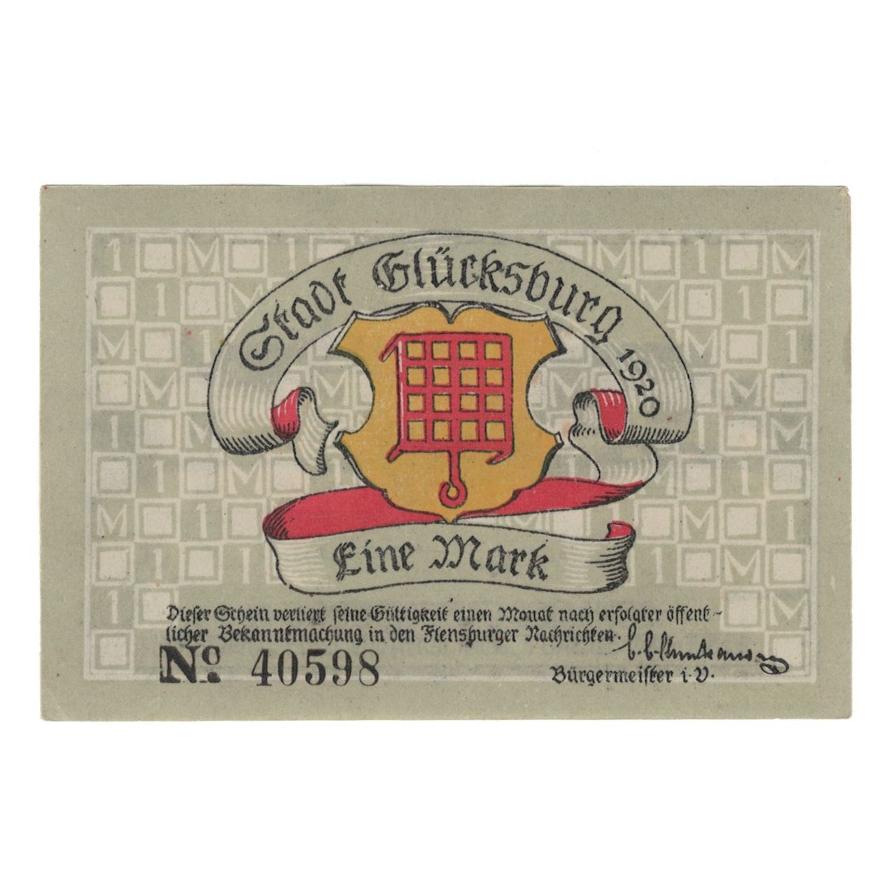 Geldschein, Deutschland, Glucksburg, 1 Mark, paysage, 1920, VZ+, Mehl:441.1