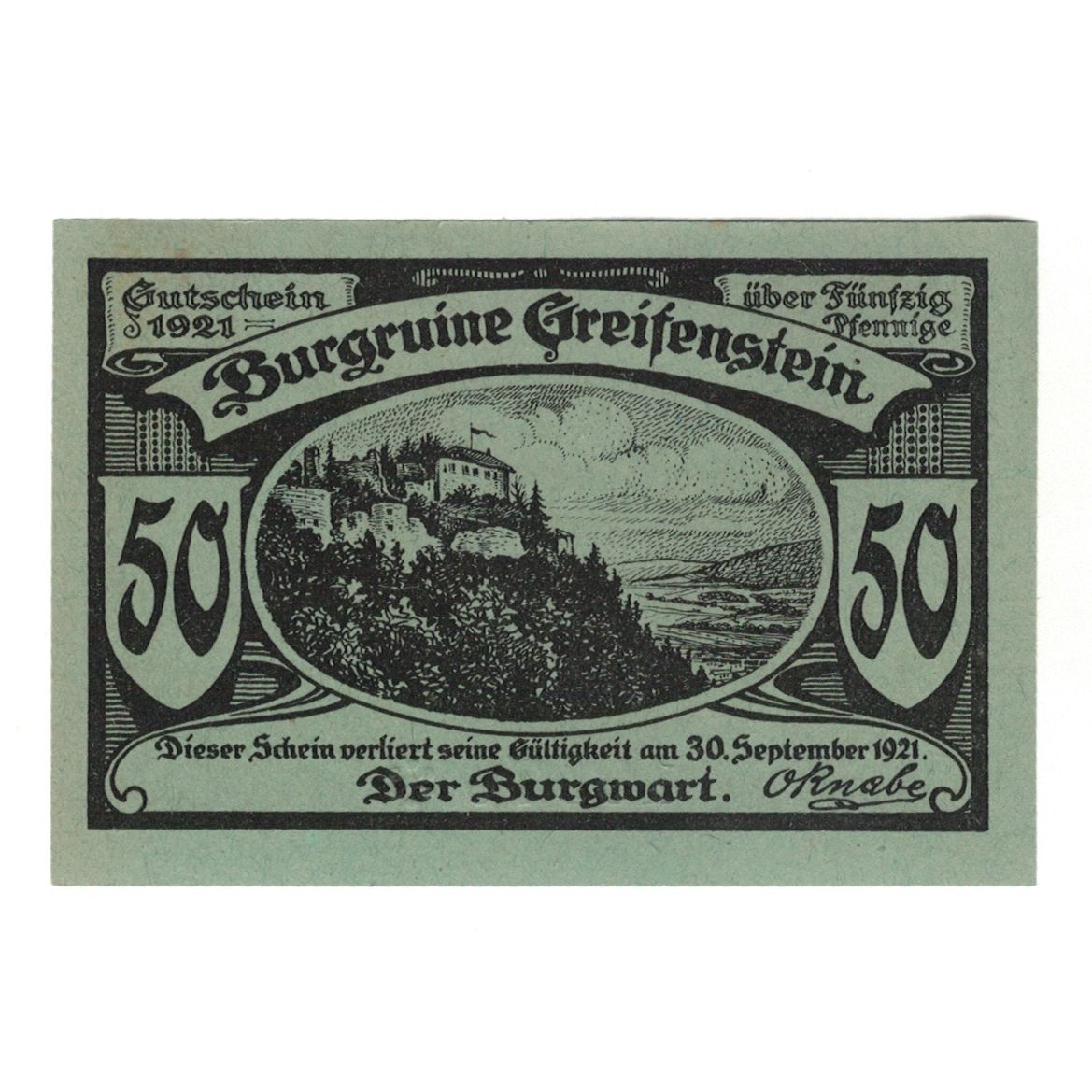 Banknot, Niemcy, Schwarzburg-Rudolstadt, 50 Pfennig, paysage, 1921, 1921-09-30