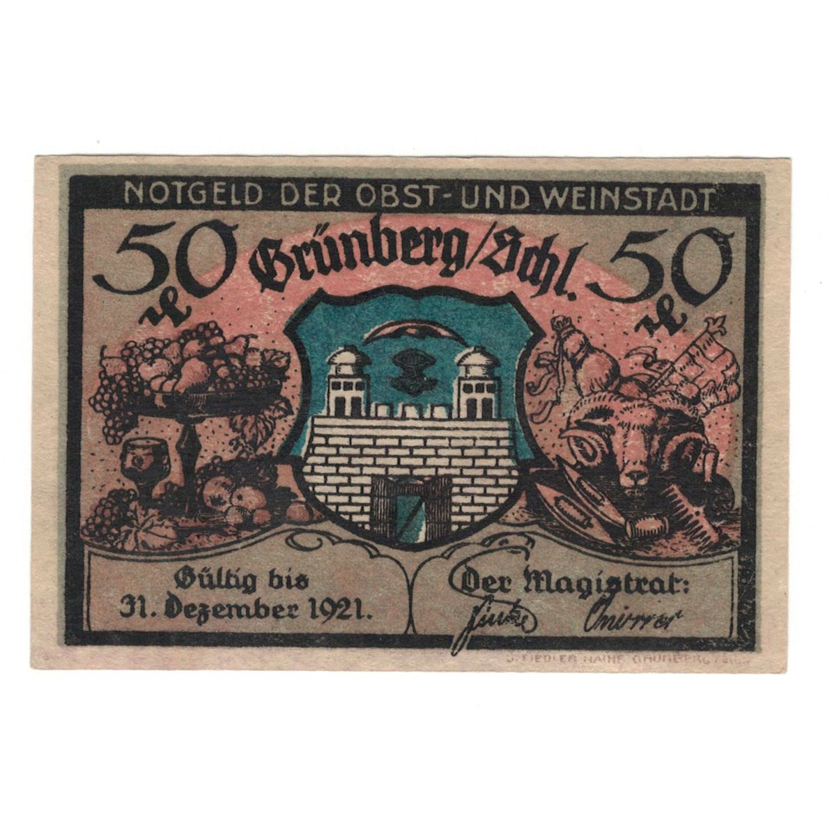 Banconote, Germania, Grünberg, 50 Pfennig, personnage, 1921, 1921-12-31, SPL
