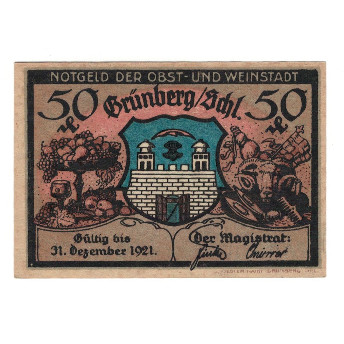 Banconote, Germania, Grünberg, 50 Pfennig, personnage 2, 1921, 1921-12-31, SPL