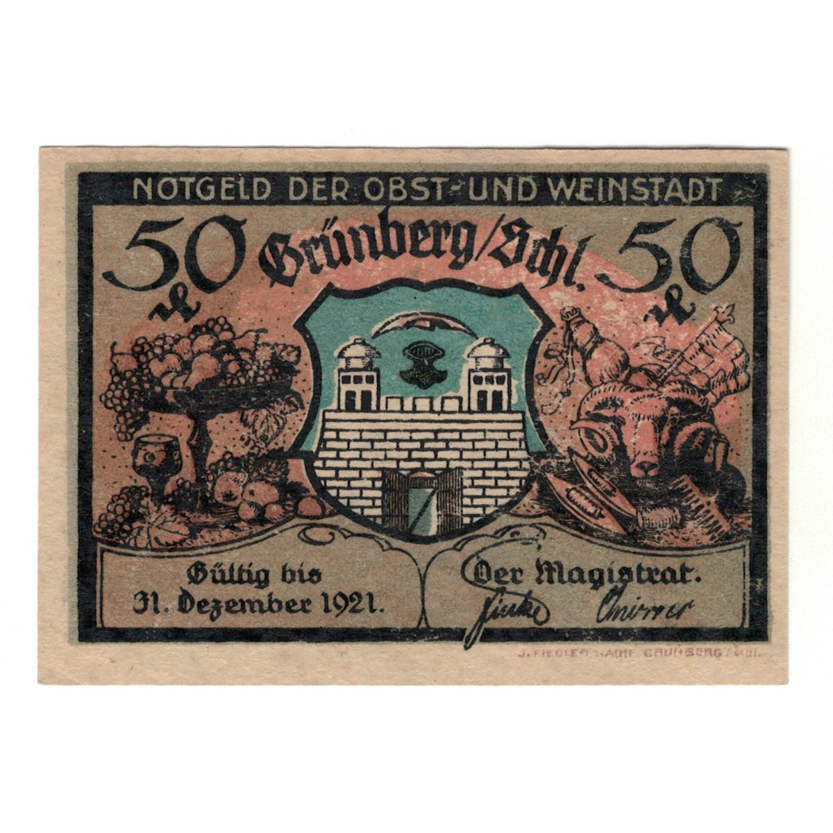 Banknot, Niemcy, Grünberg, 50 Pfennig, personnage 3, 1921, 1921-12-31