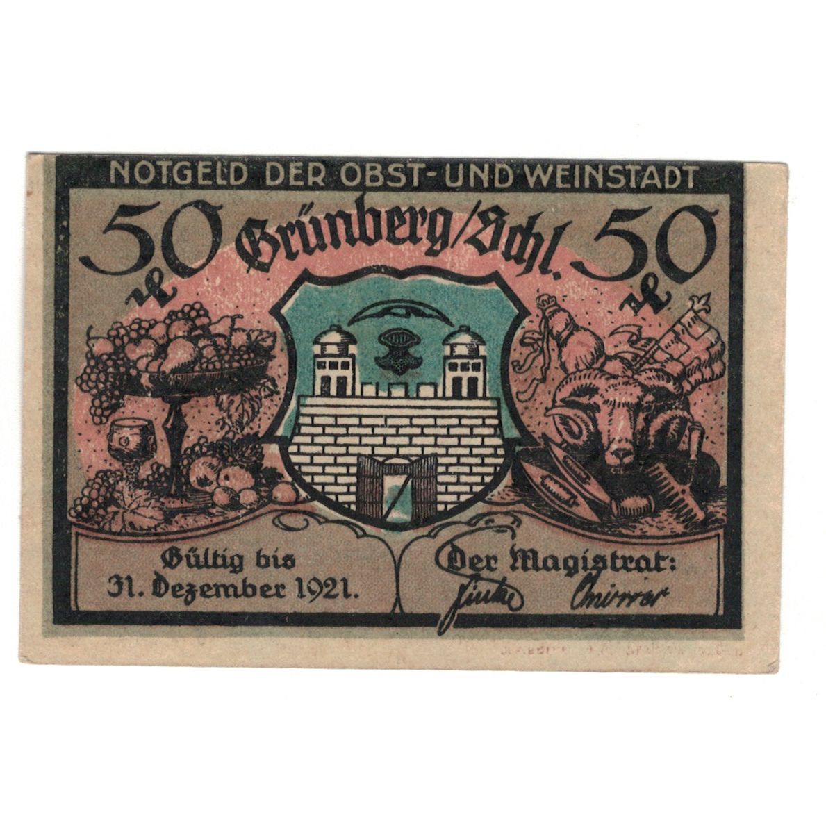 Banknot, Niemcy, Grünberg, 50 Pfennig, feu, 1921, 1921-12-31, UNC(60-62)