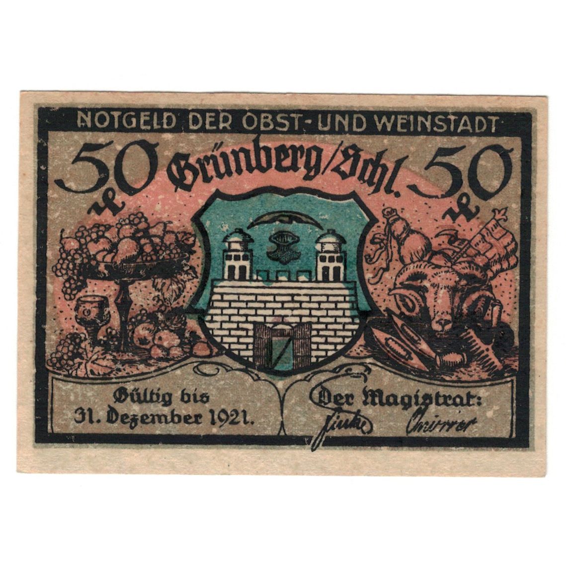 Banknot, Niemcy, Grünberg, 50 Pfennig, feu 1, 1921, 1921-12-31, UNC(60-62)