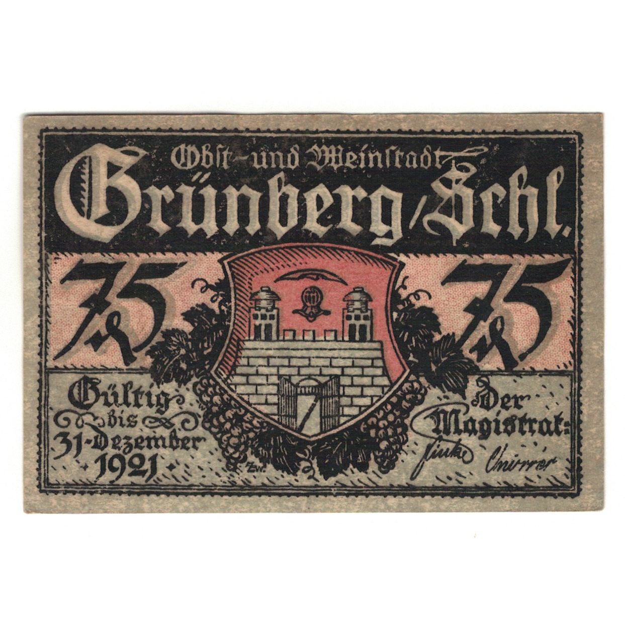 Banknote, Germany, Grünberg, 75 Pfennig, personnage, 1921, 1921-12-31