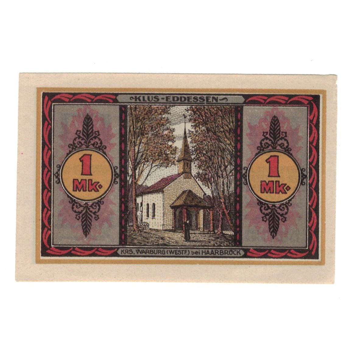 Banknot, Niemcy, Haarbrück, 1 Mark, Eglise, 1921, 1921-11-05, UNC(60-62)