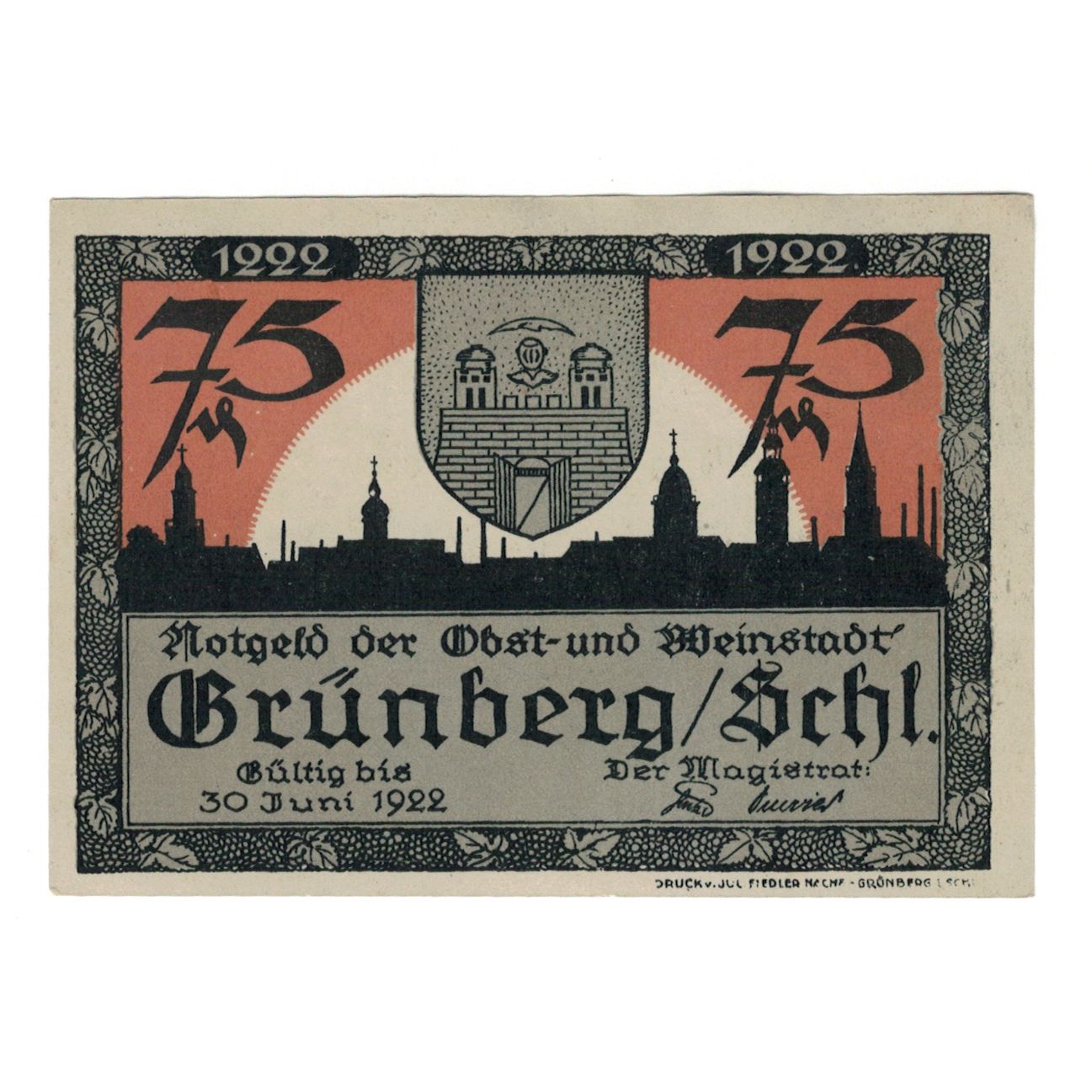 Geldschein, Deutschland, Grunberg Stadt, 75 Pfennig, personnage, 1922