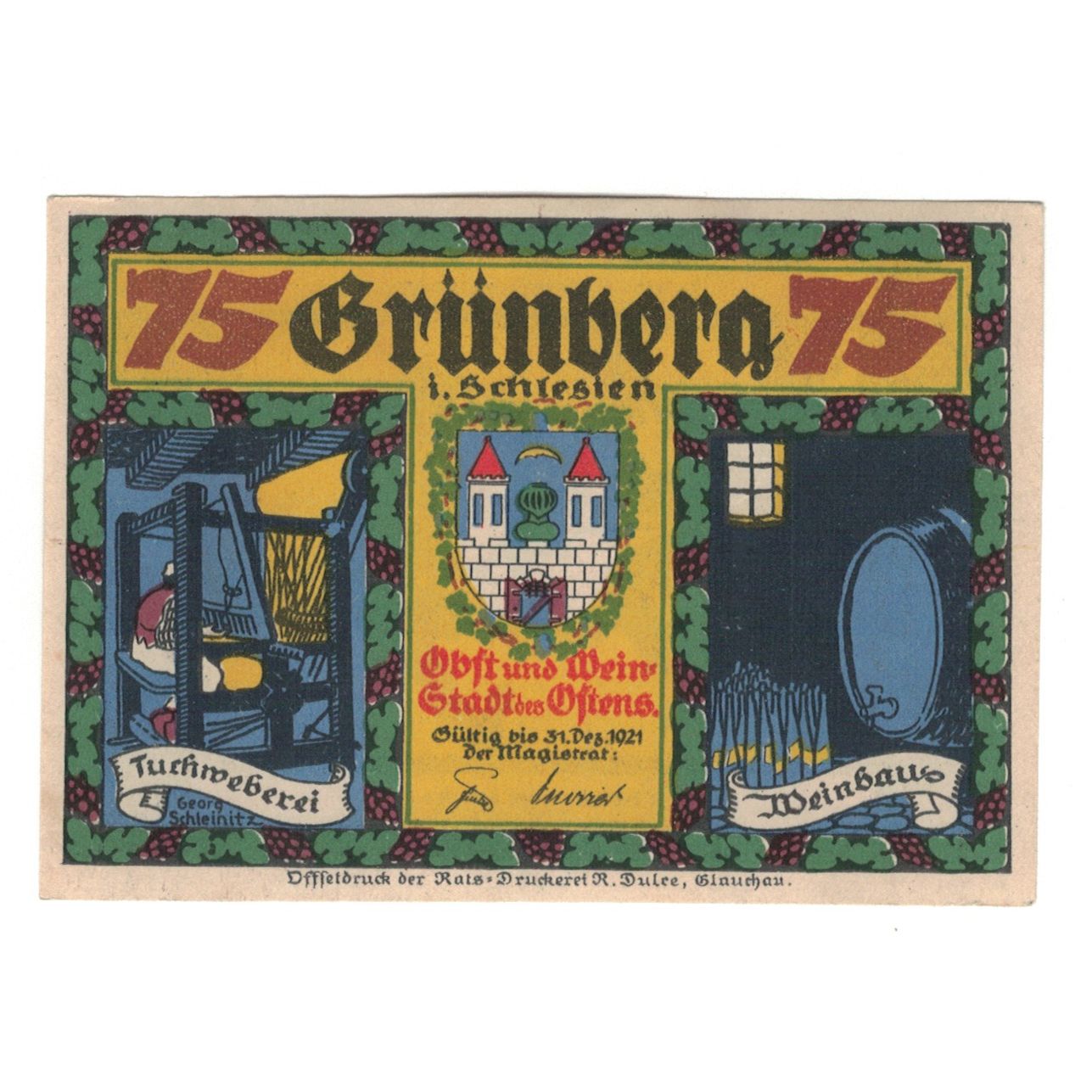 Banknote, Germany, Grunberg Stadt, 75 Pfennig, personnage, 1921, 1921-12-31