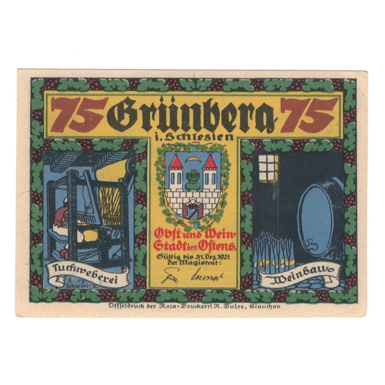 Banknote, Germany, Grunberg Stadt, 75 Pfennig, personnage, 1921, 1921-12-31