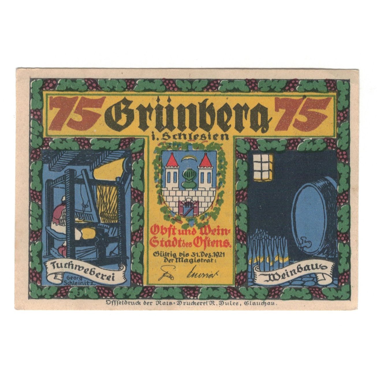 Geldschein, Deutschland, Grunberg Stadt, 75 Pfennig, personnage, 1921