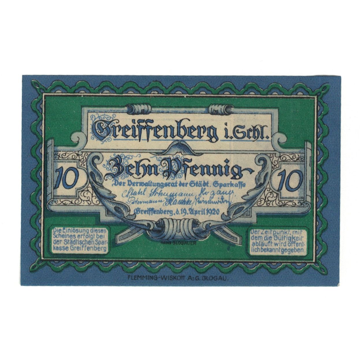 Banknote, Germany, Greiffenberg, 10 Pfennig, ruine, 1920, 1920-04-19