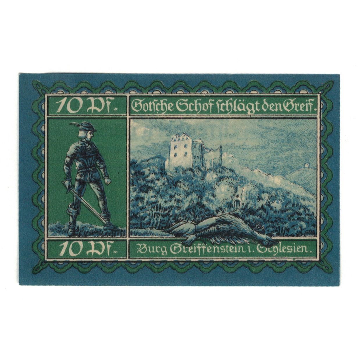 Banknote, Germany, Greiffenberg, 10 Pfennig, ruine, 1920, 1920-04-19