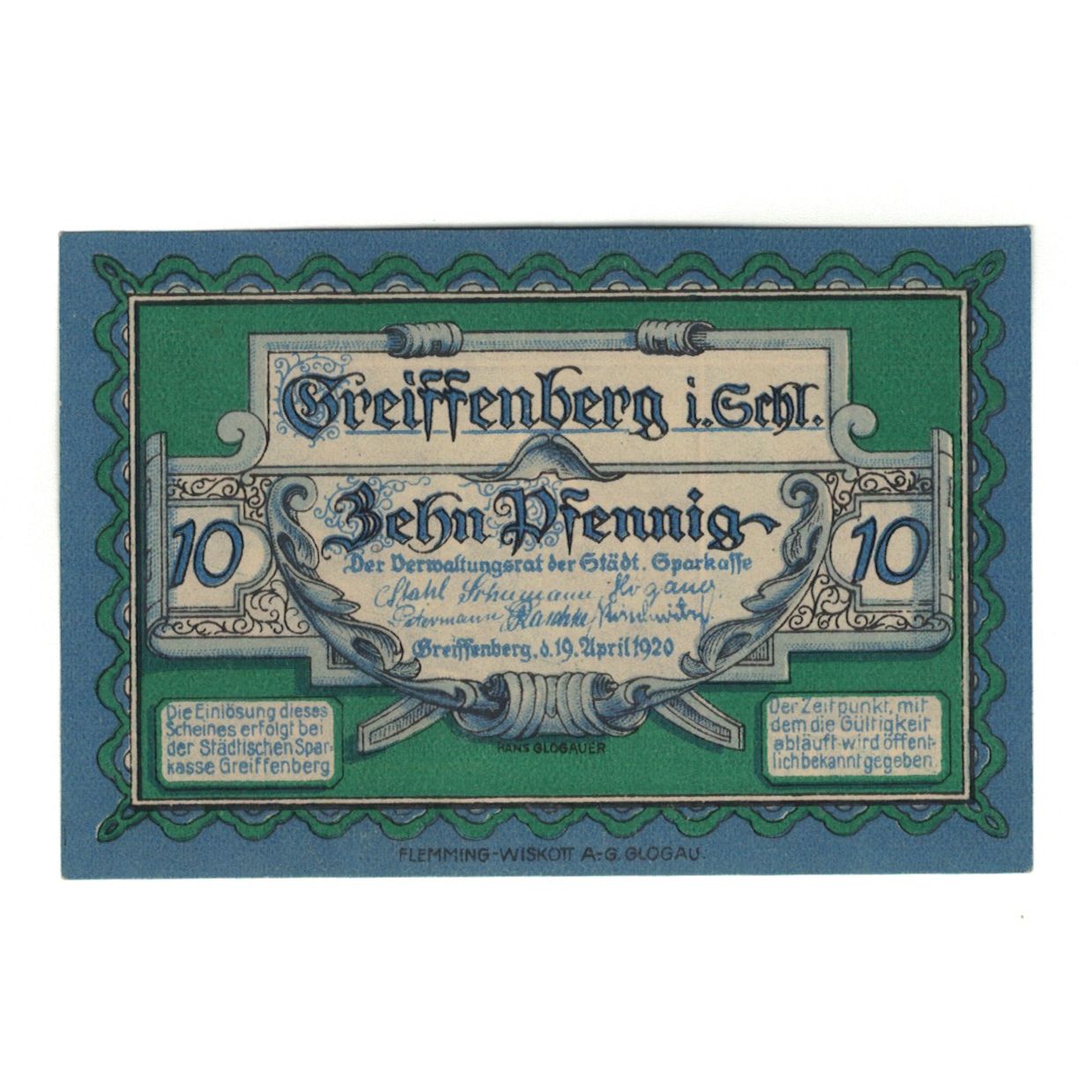 Banknote, Germany, Greiffenberg, 10 Pfennig, ruine 2, 1920, 1920-04-19