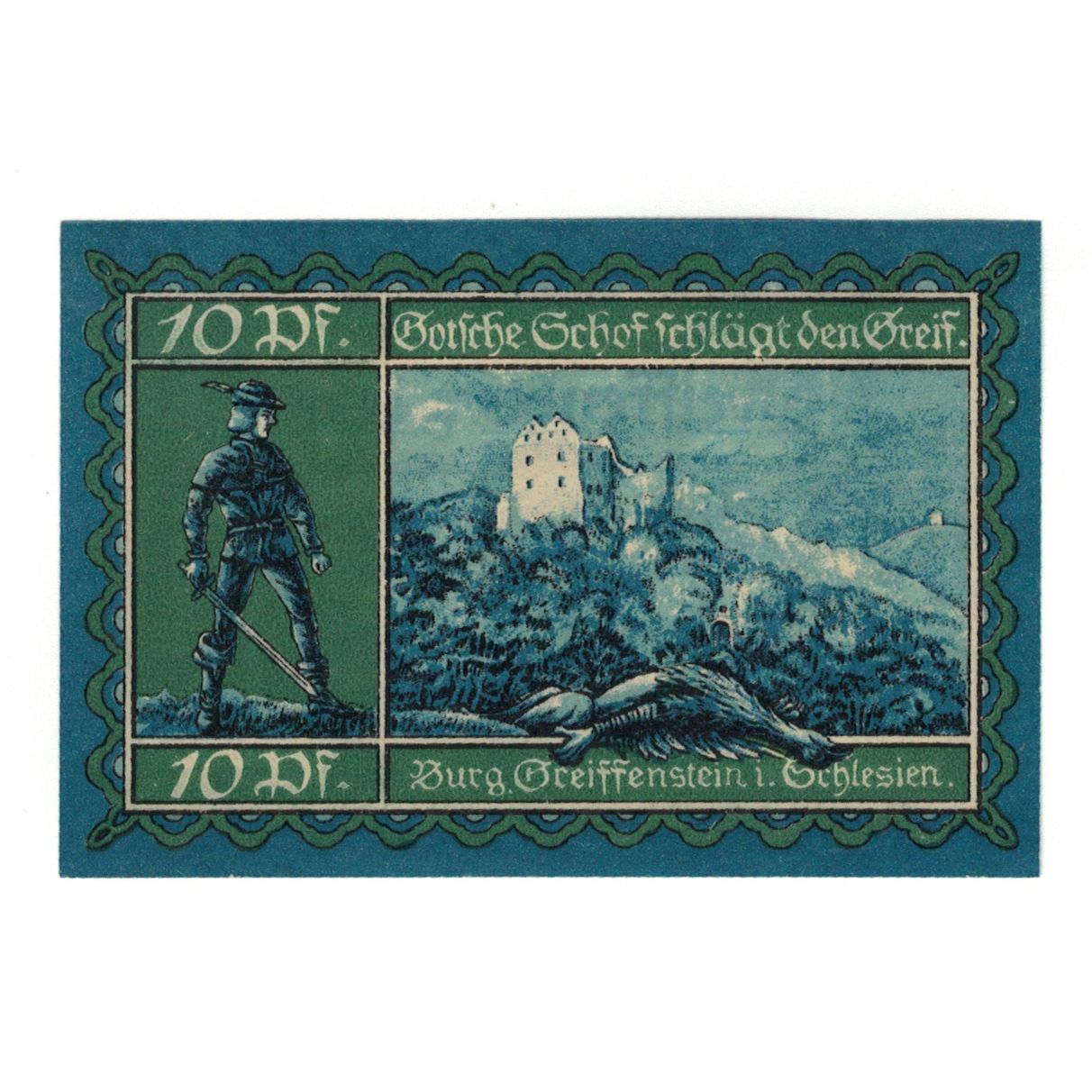 Banknot, Niemcy, Greiffenberg, 10 Pfennig, ruine 1, 1920, 1920-04-19