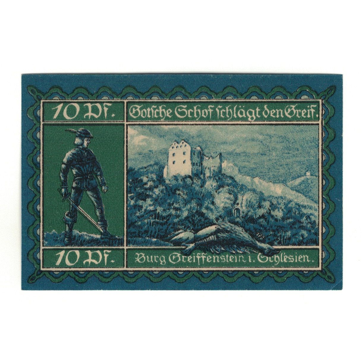 Banconote, Germania, Greiffenberg, 10 Pfennig, ruine 2, 1920, 1920-04-19, SPL