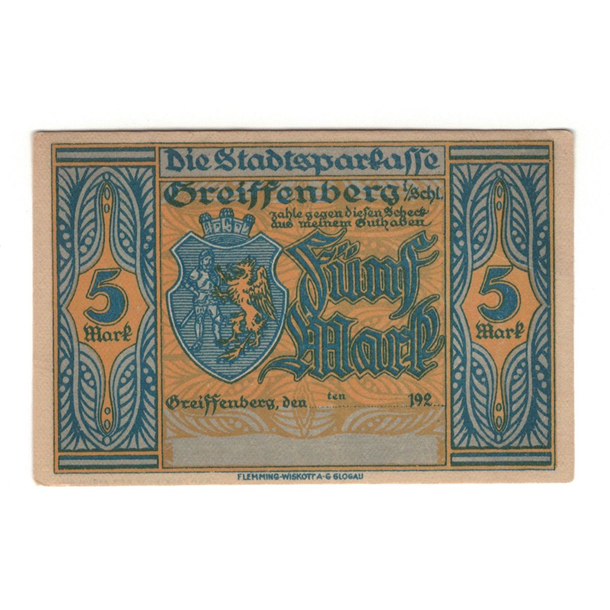 Nota, Alemanha, Greiffenberg, 5 Mark, personnage, UNC(60-62), Mehl:470.3b