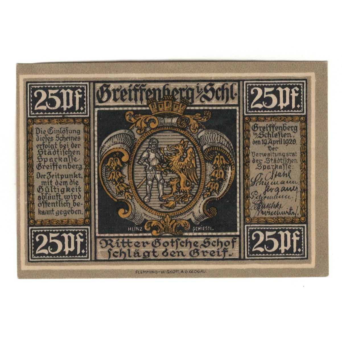 Banknot, Niemcy, Greiffenberg, 25 Pfennig, personnage, 1920, 1920-04-19