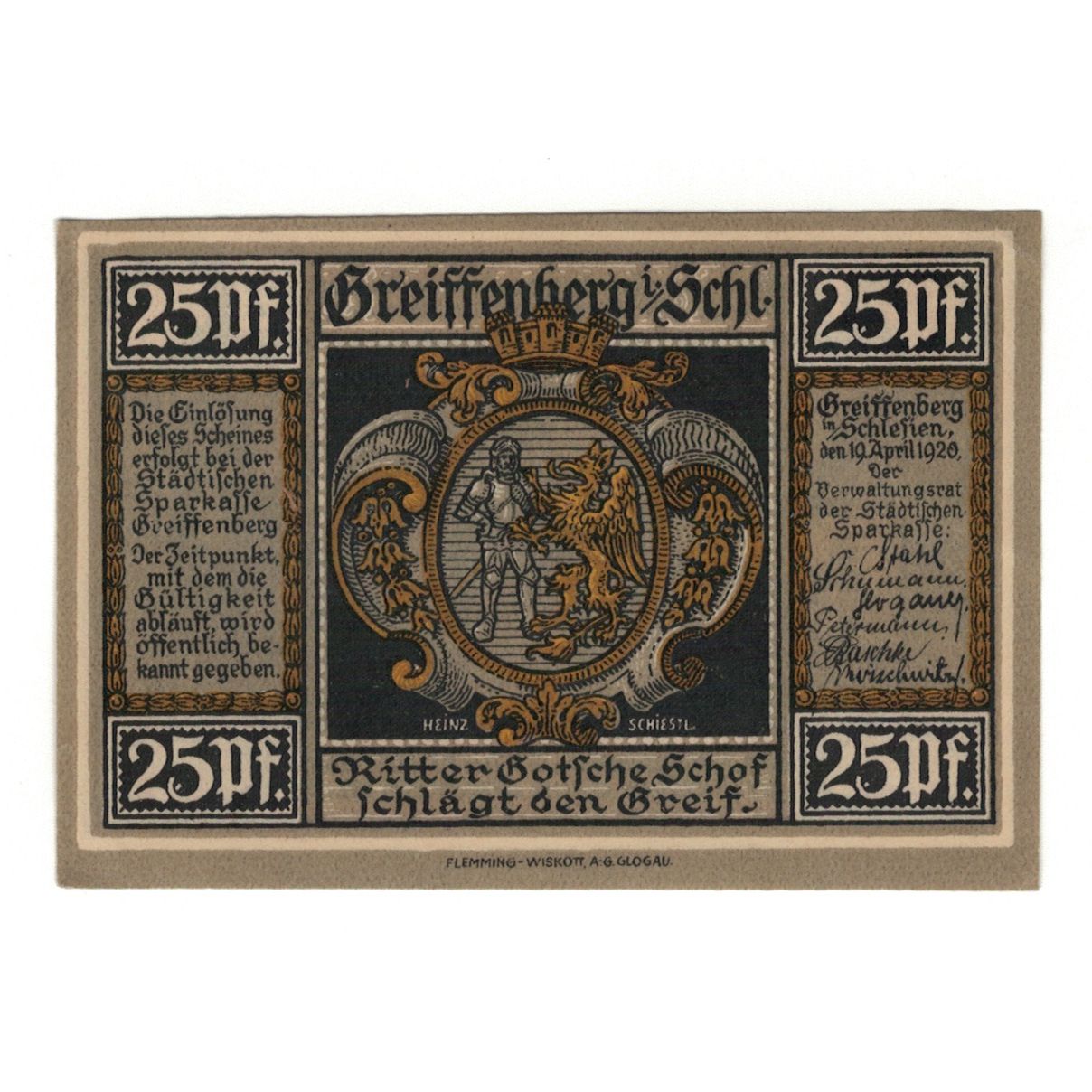 Banconote, Germania, Greiffenberg, 25 Pfennig, personnage 2, 1920, 1920-04-19