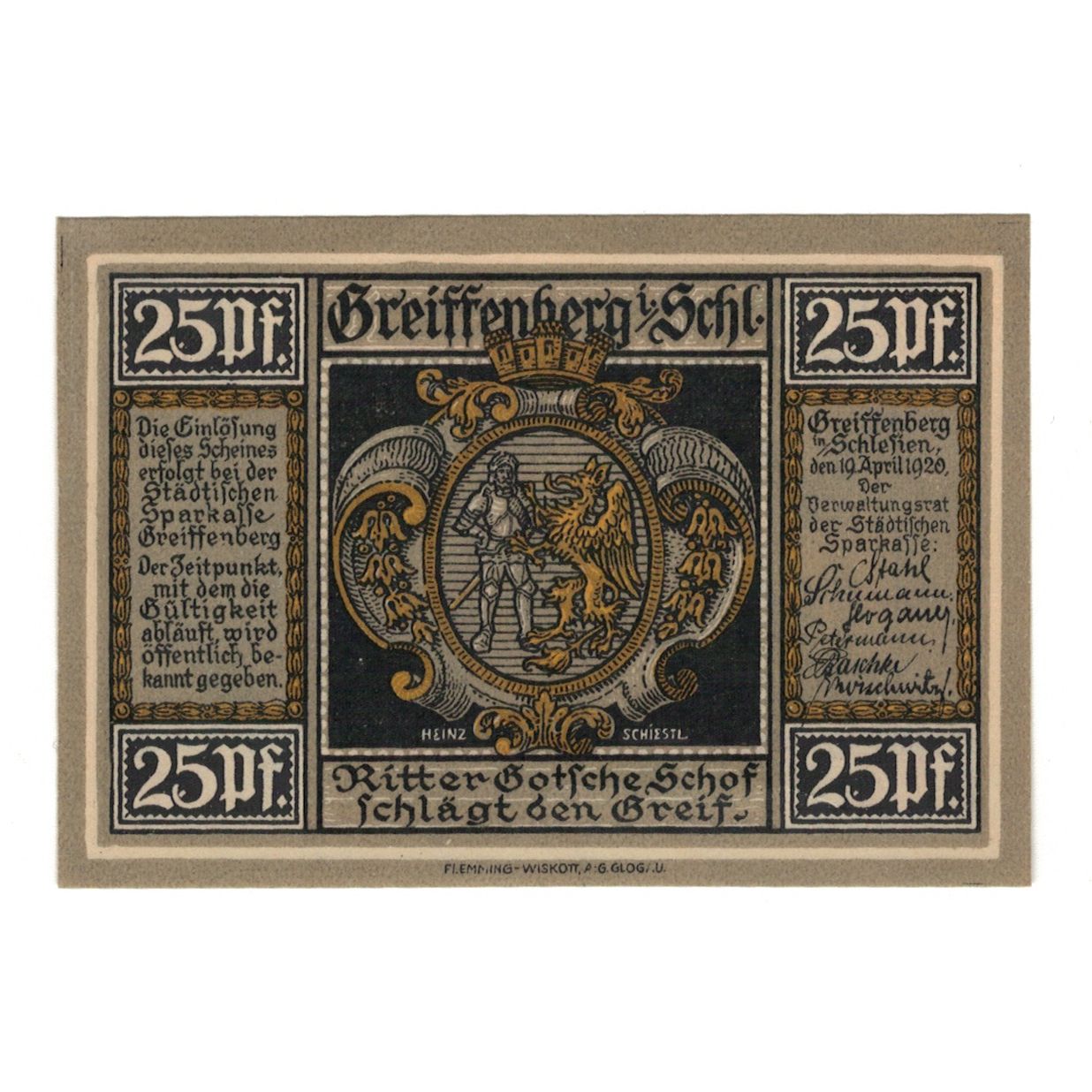 Banconote, Germania, Greiffenberg, 25 Pfennig, personnage 4, 1920, 1920-04-19