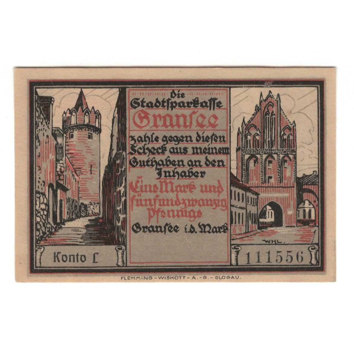 Banknot, Niemcy, Gransee, 1.25 Mark, personnage, 1920, UNC(63), Mehl:465.1a