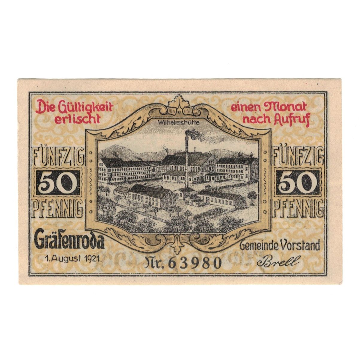 Billete, Alemania, Grafenroda, 50 Pfennig, Usine 2, 1921, 1921-08-01, SC