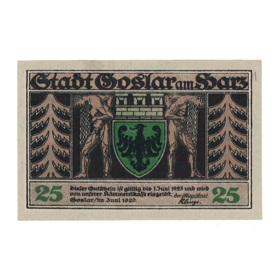 Banknot, Niemcy, Goslar, 25 Pfennig, village, 1923, 1923-06-01, UNC(63)