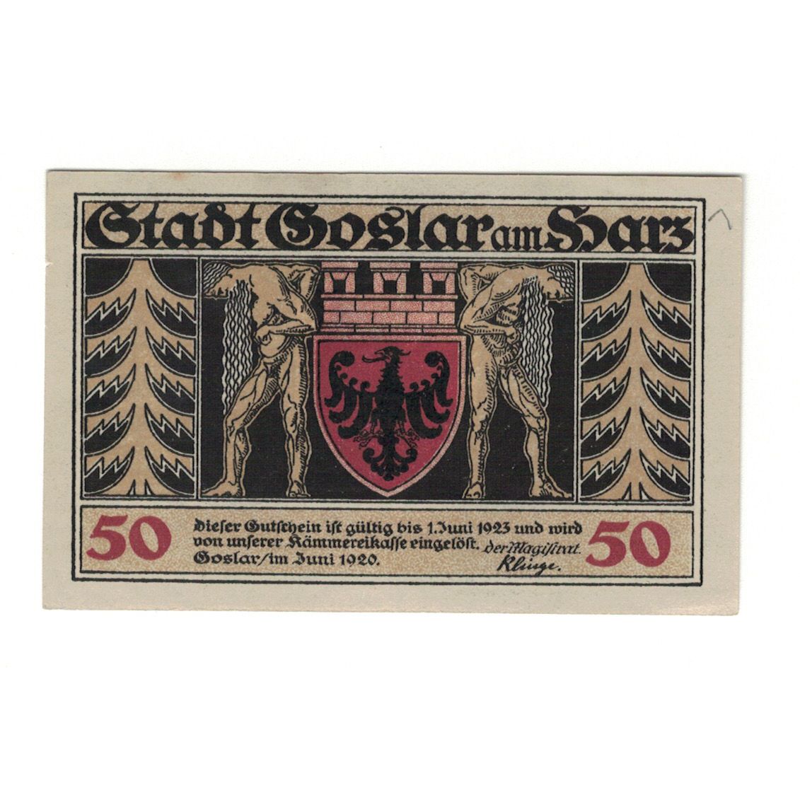 Banknot, Niemcy, Goslar, 50 Pfennig, Batiment, 1923, 1923-06-01, UNC(63)