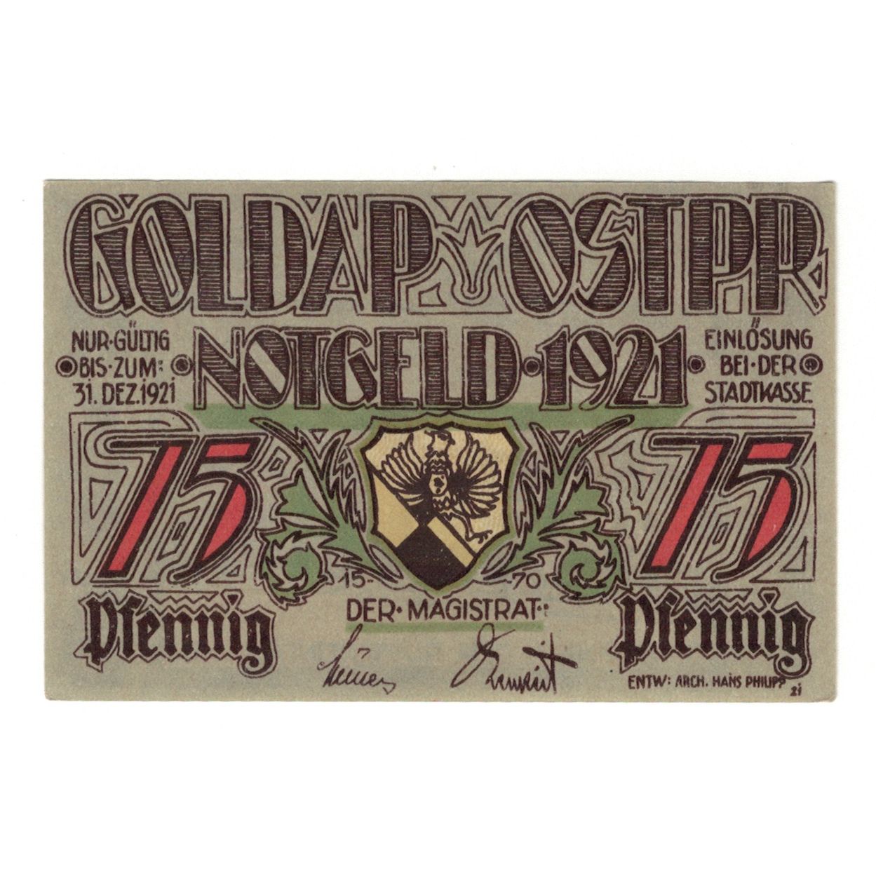 Geldschein, Deutschland, Ostpreußen, 75 Pfennig, village, 1921, 1921-12-31