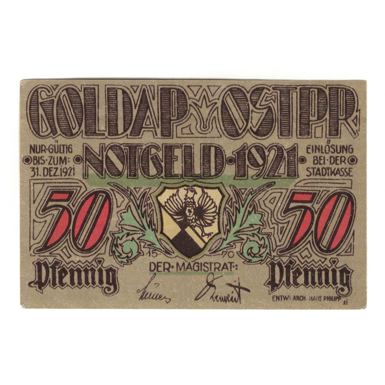 Banknot, Niemcy, Ostpreußen, 50 Pfennig, village, 1921, 1921-12-31, UNC(65-70)