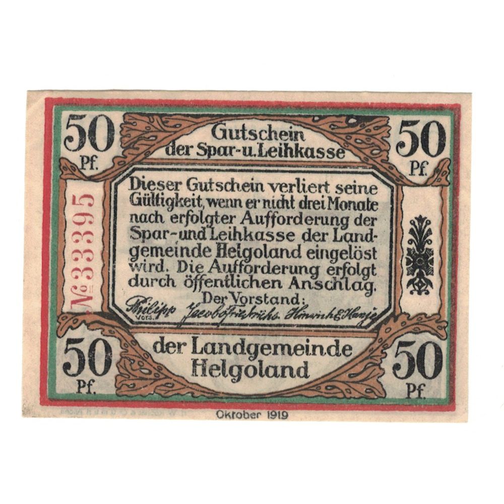 Geldschein, Deutschland, Helgoland Spar & Leihkasse der Landgemeinde, 50