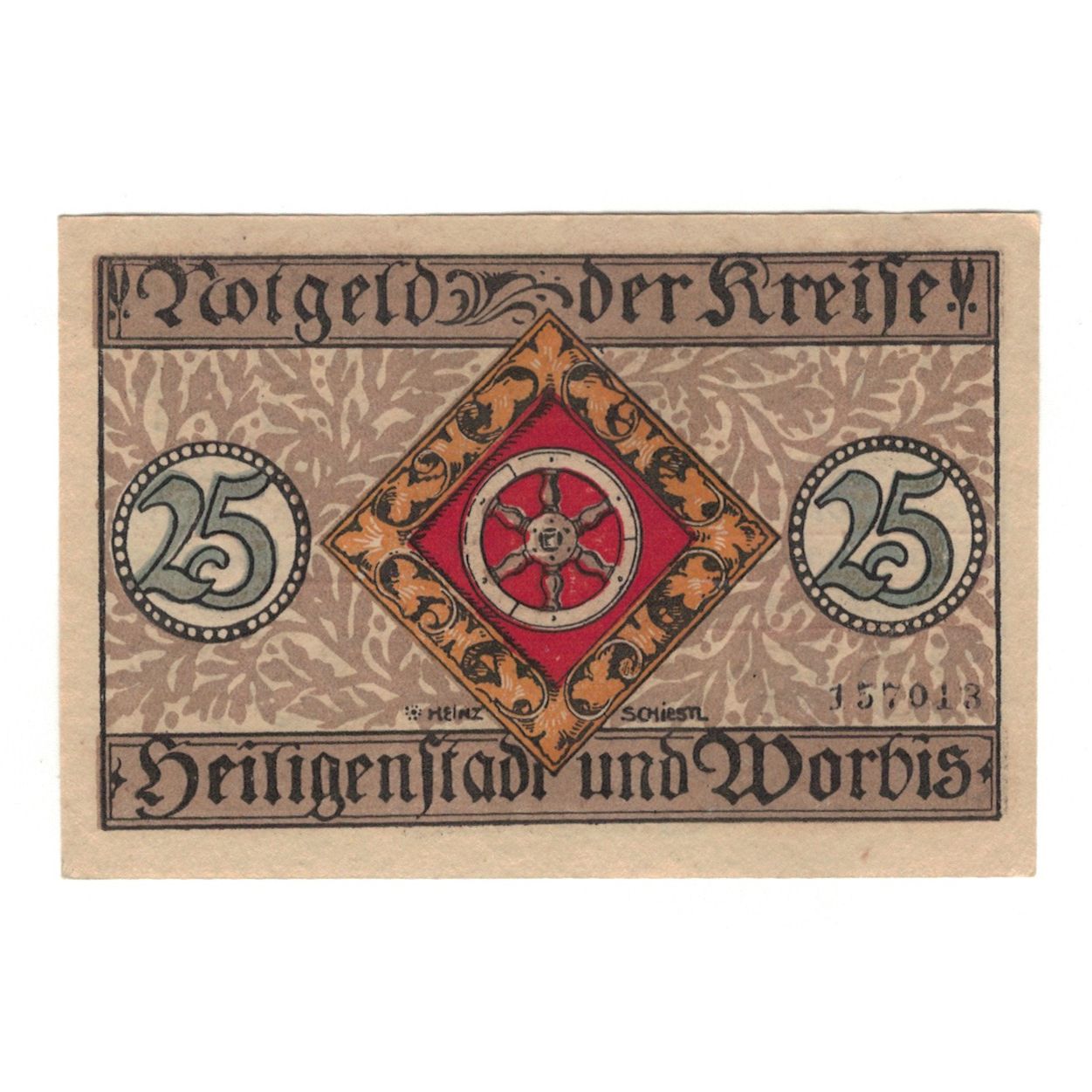 Banknot, Niemcy, Heilingenstadt, 25 Pfennig, personnage, 1919, 1919-07-01